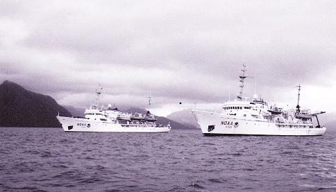 photo of NOAA ships Rainer (left) and Fairweather (right)